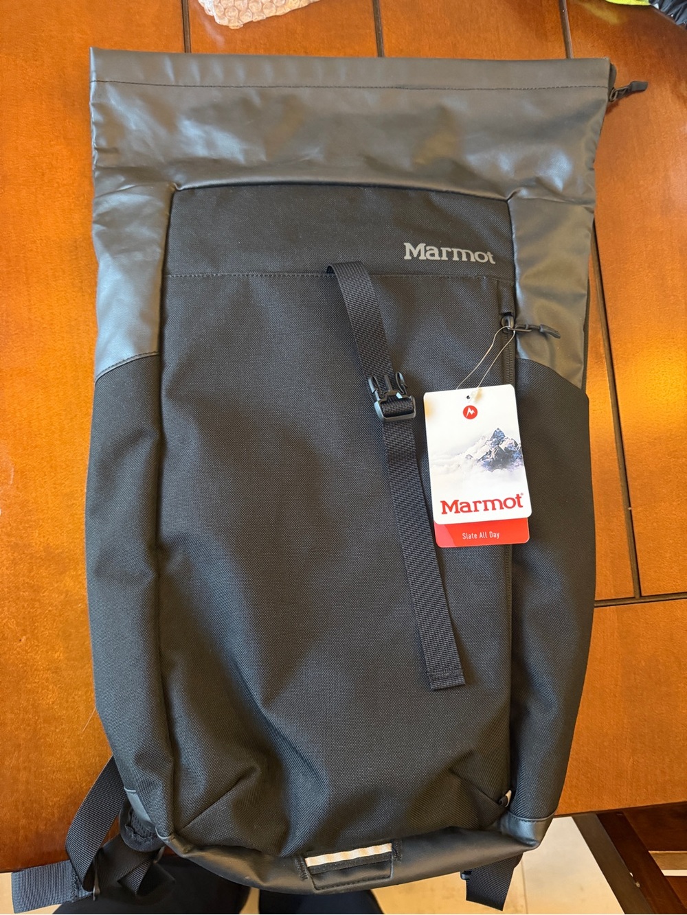Marmot Black Travel Backpack with Roll-Top Closure all slate